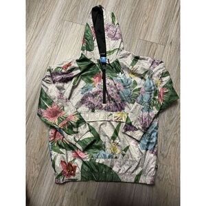 Adidas Originals Women's Small Floral Succulent‑Print Hooded Windbreaker‎ pocket